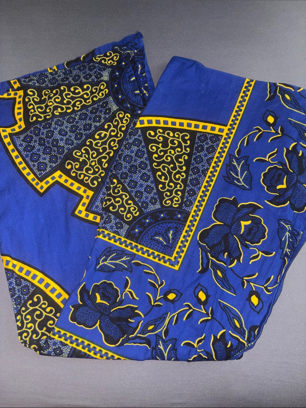 African Blue & Yellow Floral Print Fabric Scarf 65in x 22in